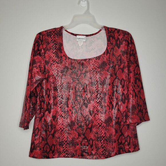 Vintage Fashion Bug red faux snake skin 3/4 sleeve coyote ugly y2k 90s top xl - Picture 1 of 6